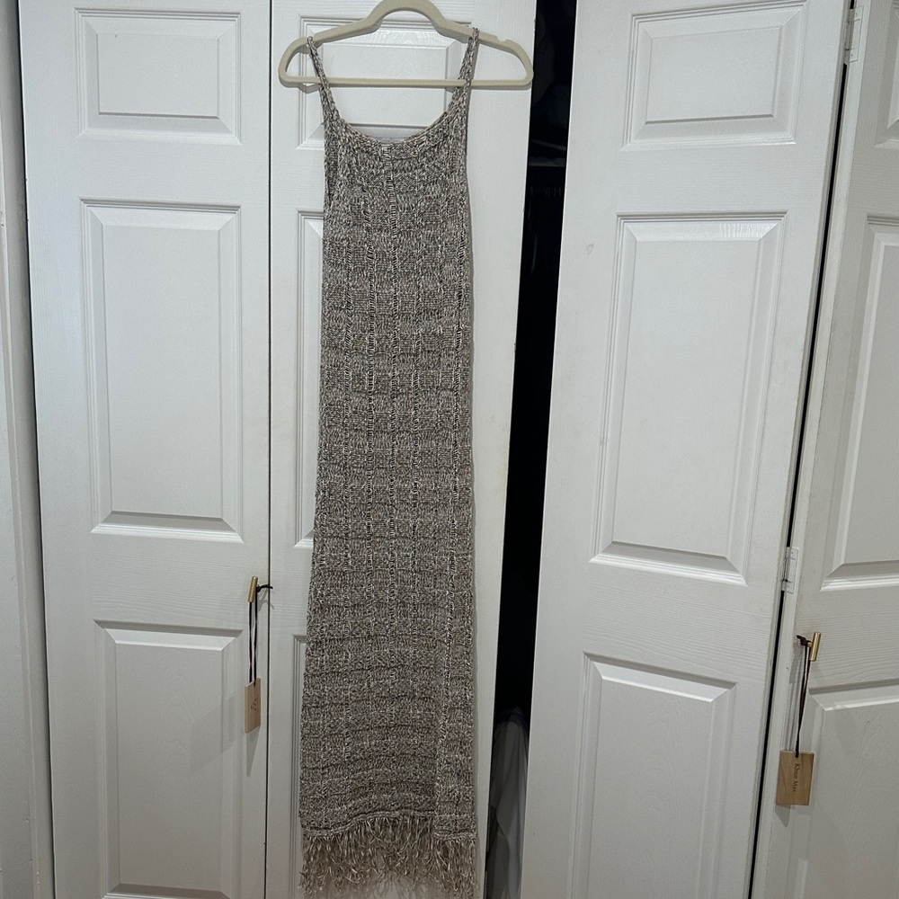 Mango Knit Maxi Dress with Fringe Trim